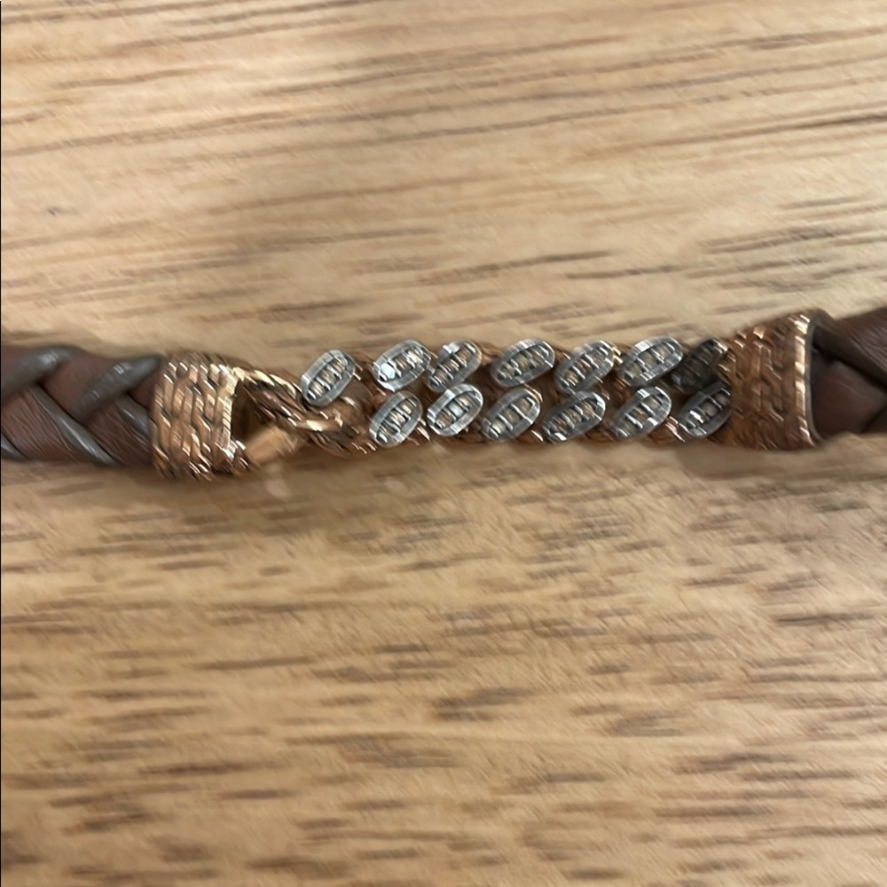 John Hardy Woven Leather Bracelet with Rose Gold and Diamonds - Picture 2 of 8